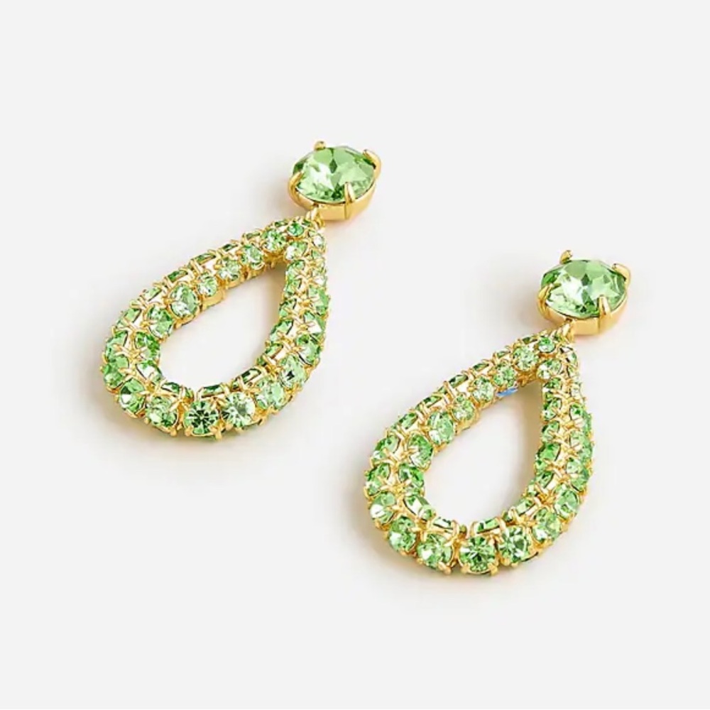 JCREW Faceted Crystal Teardrop Earrings NWT Summer Green